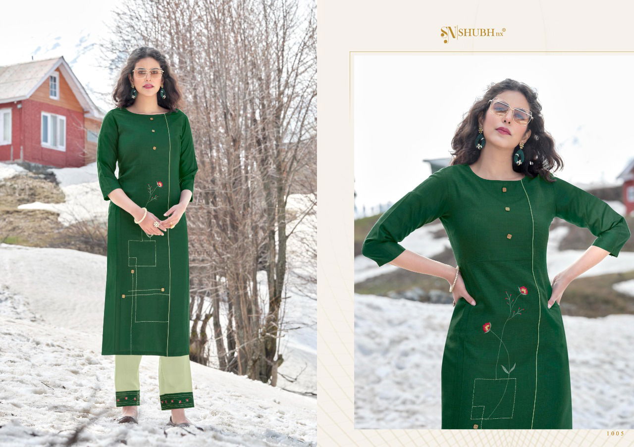 Shubh Allen Fancy Ethnic Wear Cotton Embroidery Kurti With Bottom Collection